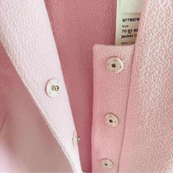 AKRIS Garry Pink Double-Faced Wool Crepe Fringe Jacket Sz 12 - Picture 8 of 16